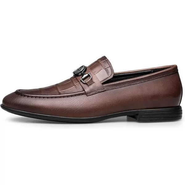 Mens Loafers Crocodile Pattern Genuine Leather with Bit Wide B1199 22 AutumnBrown
