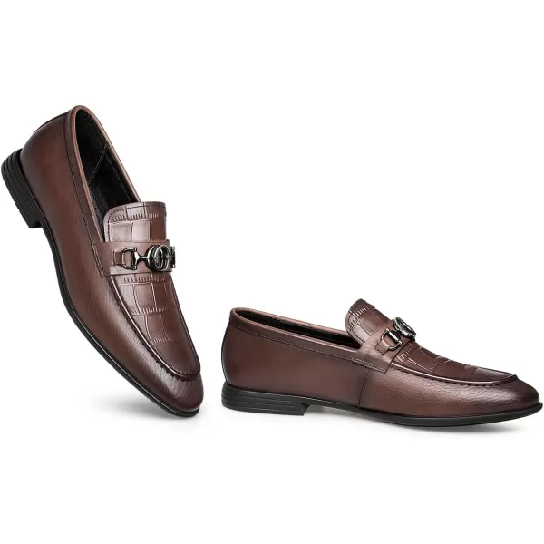 Mens Loafers Crocodile Pattern Genuine Leather with Bit Wide B1199 22 AutumnBrown