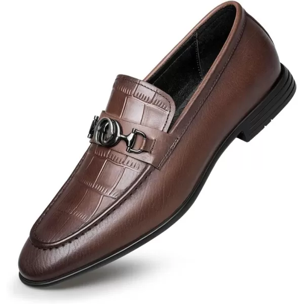 Mens Loafers Crocodile Pattern Genuine Leather with Bit Wide B1199 22 AutumnBrown