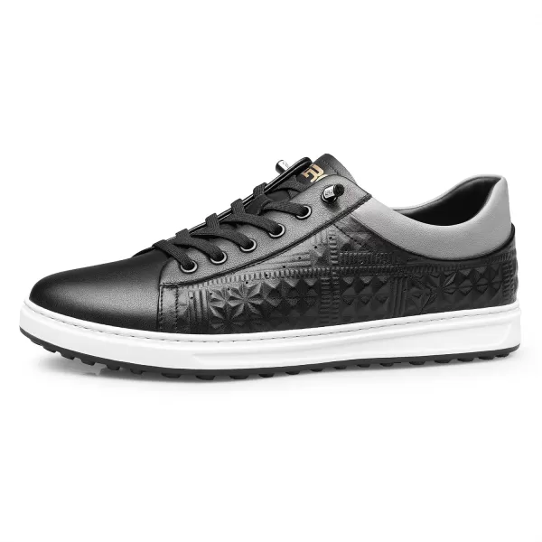 Mens Sneakers Argyle Pattern Fashionable Genuine Leather Thick Sole NonTied Shoe Strap S1213 22 AutumnBlack