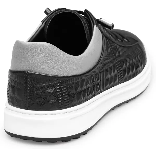Mens Sneakers Argyle Pattern Fashionable Genuine Leather Thick Sole NonTied Shoe Strap S1213 22 AutumnBlack