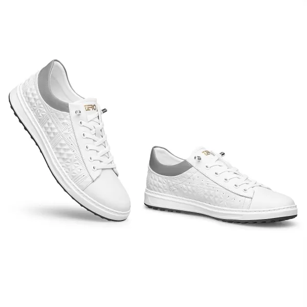 Mens Sneakers Argyle Pattern Fashionable Genuine Leather Thick Sole NonTied Shoe Strap S1213 22 AutumnWhite