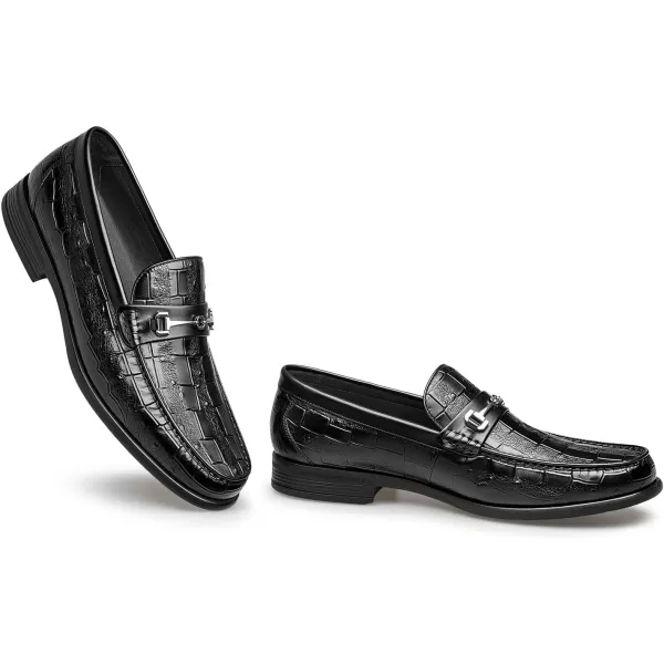 Loafer Mens Genuine Leather Bit Type Casual Crocodile Pattern B1223600AutumnBlack