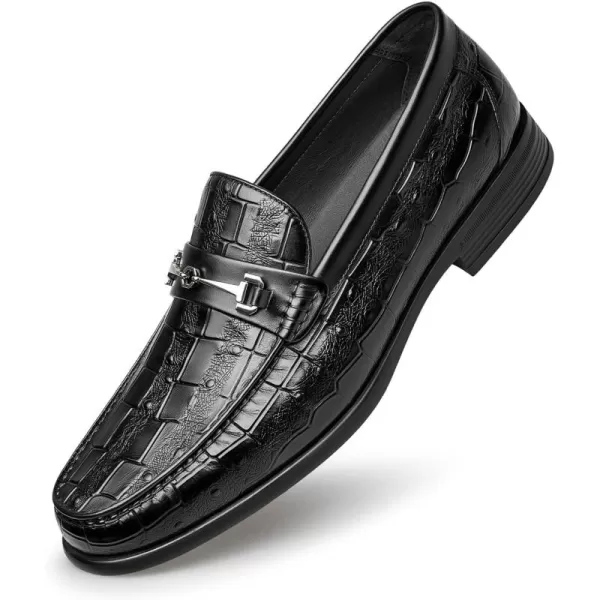 Loafer Mens Genuine Leather Bit Type Casual Crocodile Pattern B1223600AutumnBlack