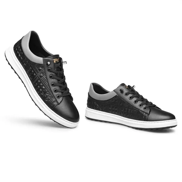 imageMens Sneakers Argyle Pattern Fashionable Genuine Leather Thick Sole NonTied Shoe Strap S1213 22 AutumnBlack