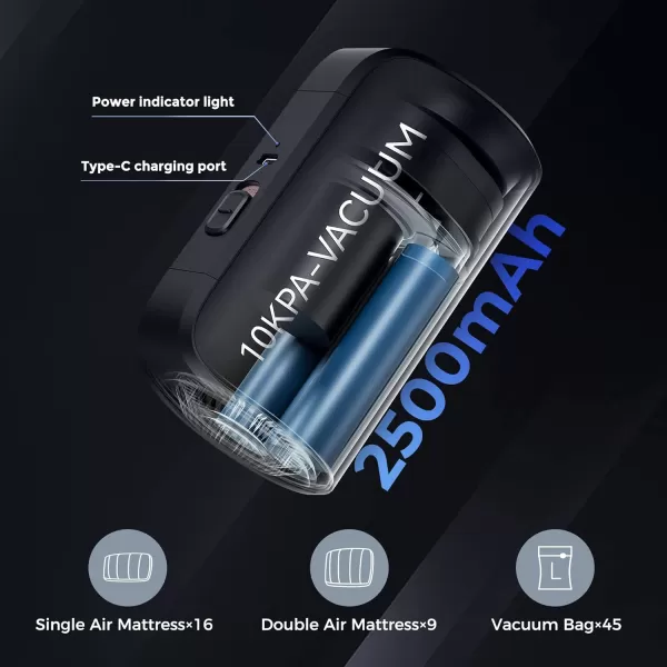 FLEXTAILGEAR 10 kPa Vacuum Pump for SelfInflatable Air Mattress Portable Electric Air Pump Vacuum for Vacuum Bags for Clothing Camping USB C Rechargeable Vacuum Pump Battery