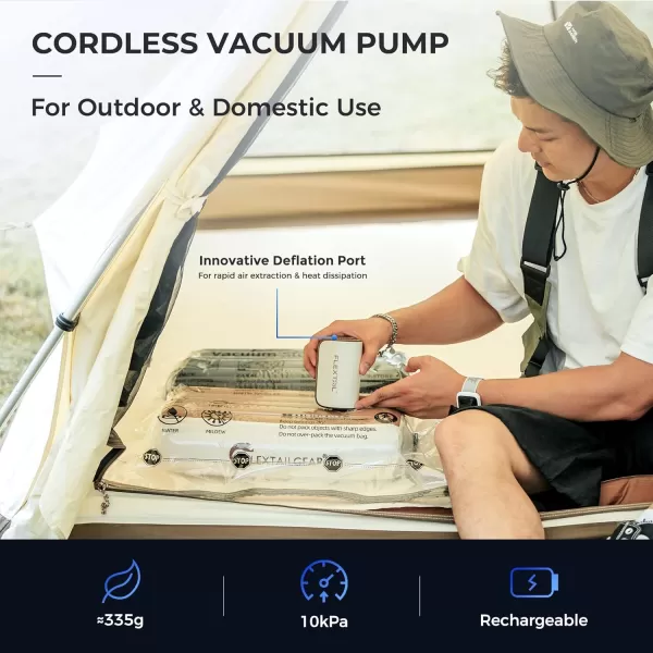 FLEXTAILGEAR 10 kPa Vacuum Pump for SelfInflatable Air Mattress Portable Electric Air Pump Vacuum for Vacuum Bags for Clothing Camping USB C Rechargeable Vacuum Pump Battery