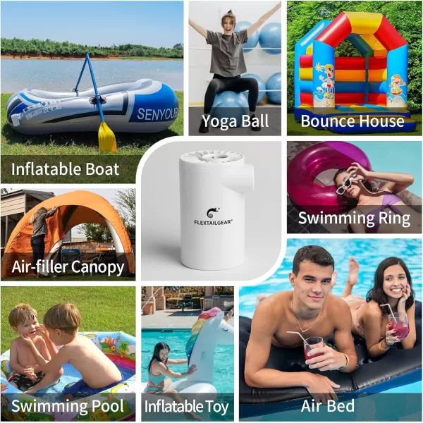 FLEXTAILGEAR EVO Electric Air Pump with Rechargeable Battery Powered Portable Mini Air Mattress Pump 45 KPa High Pressure for Swimming Ring Boat Pool Inflatables Bed Mattress CampingWhite