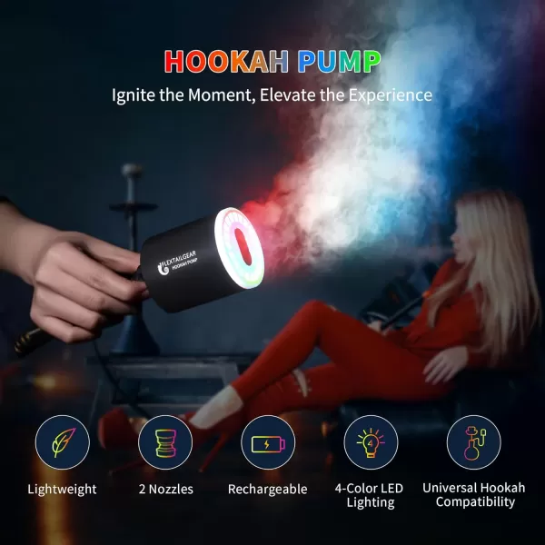FLEXTAILGEAR Electric Hookah Pump Kit with 1300 mAh Rechargeable Battery Led Light Mini Portable Charcoal Starter Coal Burner Helper Shisha Nargila Warm Up Set Smoke Bar Accessories