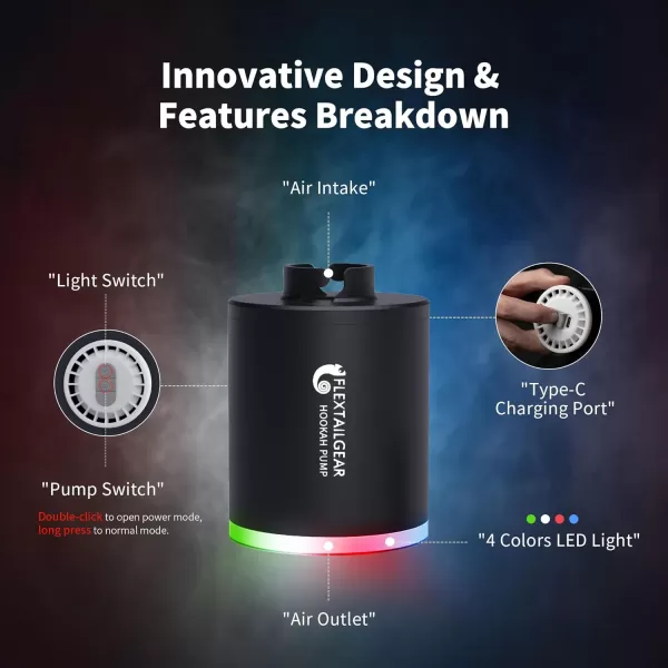 FLEXTAILGEAR Electric Hookah Pump Kit with 1300 mAh Rechargeable Battery Led Light Mini Portable Charcoal Starter Coal Burner Helper Shisha Nargila Warm Up Set Smoke Bar Accessories
