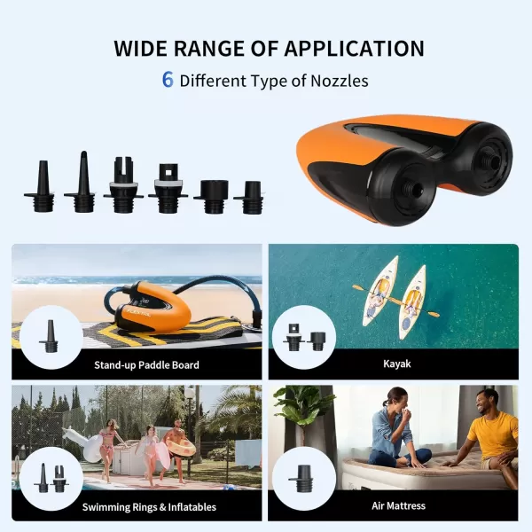 FLEXTAILGEAR Electric SUP Pump  DualStage Inflate ampamp Deflate with Digital Displayfor Paddle Boards Kayaks Boats Inflatable Tents ampamp Accessories Rechargeable and NonRechargeableOrange