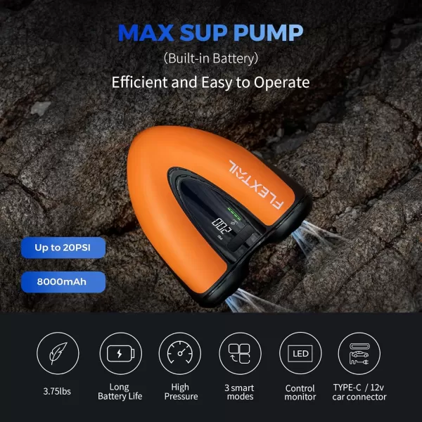 FLEXTAILGEAR Electric SUP Pump  DualStage Inflate ampamp Deflate with Digital Displayfor Paddle Boards Kayaks Boats Inflatable Tents ampamp Accessories Rechargeable and NonRechargeableYellow