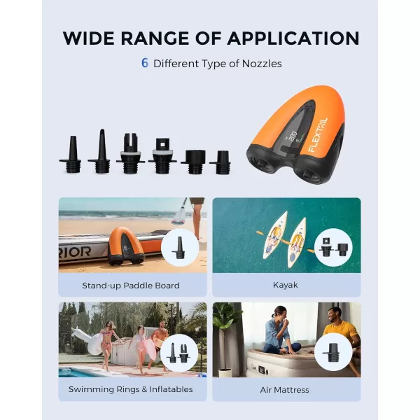 FLEXTAILGEAR Electric SUP Pump  DualStage Inflate ampamp Deflate with Digital Displayfor Paddle Boards Kayaks Boats Inflatable Tents ampamp Accessories Rechargeable and NonRechargeableTangerine