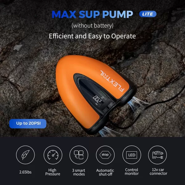 FLEXTAILGEAR Electric SUP Pump  DualStage Inflate ampamp Deflate with Digital Displayfor Paddle Boards Kayaks Boats Inflatable Tents ampamp Accessories Rechargeable and NonRechargeableOrange