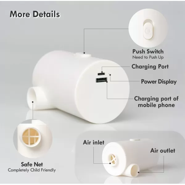 FLEXTAILGEAR MAX Pump 2020 Portable Air Pump with 3600mAH Battery USB Rechargeable Air PumpQuick Inflate Deflate for Sleeping Pads Air Mattress Pool Toys Floats Swimming Ring Air Bed GreenPump with Emergency Power Supply White