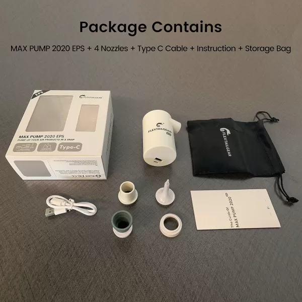 FLEXTAILGEAR MAX Pump 2020 Portable Air Pump with 3600mAH Battery USB Rechargeable Air PumpQuick Inflate Deflate for Sleeping Pads Air Mattress Pool Toys Floats Swimming Ring Air Bed GreenPump with Emergency Power Supply White
