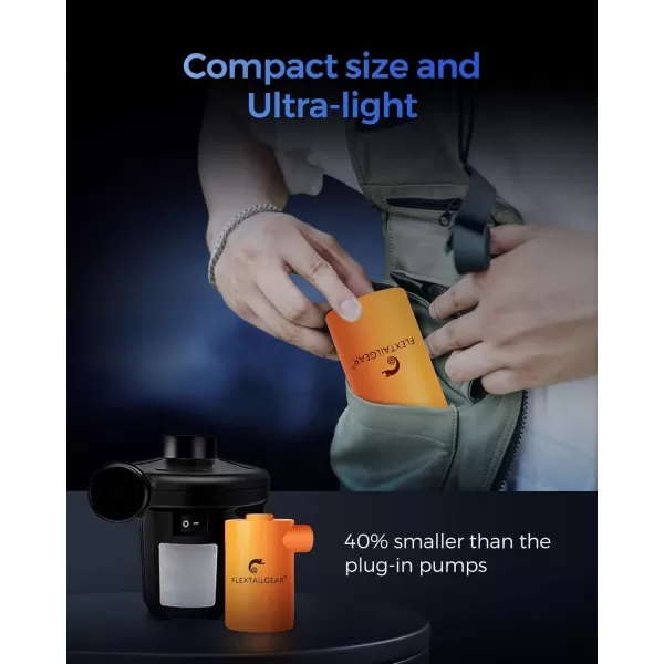 FLEXTAILGEAR MAX Pump 2020 Portable Air Pump with 3600mAH Battery USB Rechargeable Air PumpQuick Inflate Deflate for Sleeping Pads Air Mattress Pool Toys Floats Swimming Ring Air Bed GreenMP2020 Orange