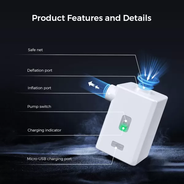 FLEXTAILGEAR  MAX Pump Plus Portable Air Pump with 3600mAh Battery USB Rechargeable Lightwight Air Pump to Quick Inflate Deflate for Pool Floats Air Bed Air Mattress Swimming Ring WhiteWhite
