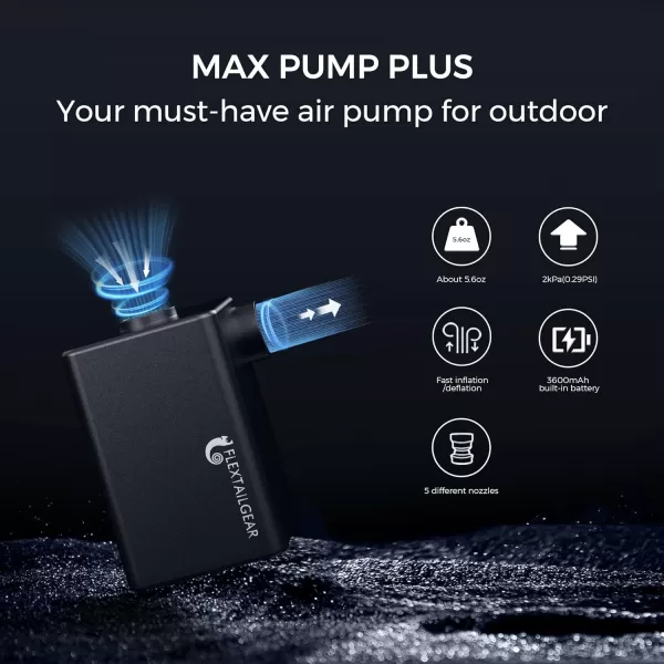 FLEXTAILGEAR  MAX Pump Plus Portable Air Pump with 3600mAh Battery USB Rechargeable Lightwight Air Pump to Quick Inflate Deflate for Pool Floats Air Bed Air Mattress Swimming Ring WhiteBlack