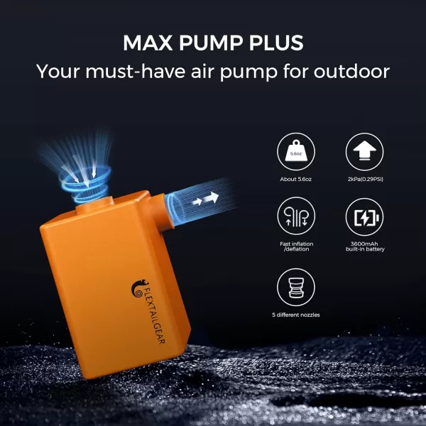FLEXTAILGEAR  MAX Pump Plus Portable Air Pump with 3600mAh Battery USB Rechargeable Lightwight Air Pump to Quick Inflate Deflate for Pool Floats Air Bed Air Mattress Swimming Ring WhiteOrange