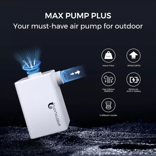 FLEXTAILGEAR  MAX Pump Plus Portable Air Pump with 3600mAh Battery USB Rechargeable Lightwight Air Pump to Quick Inflate Deflate for Pool Floats Air Bed Air Mattress Swimming Ring WhiteWhite