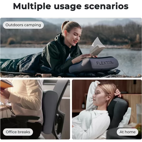 FLEXTAILGEAR Neck Contour Inflatable Camping Pillow Ergonomic Travel Pillow Backpacking Gear with Washable Removable Cover Separate TPU Bladder for Camp Hiking Airplane Road Trip OfficeGrey