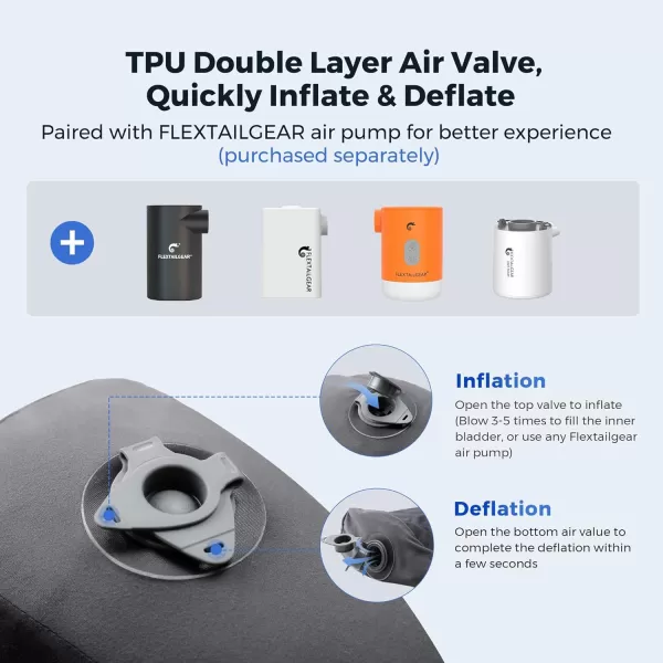 FLEXTAILGEAR Neck Contour Inflatable Camping Pillow Ergonomic Travel Pillow Backpacking Gear with Washable Removable Cover Separate TPU Bladder for Camp Hiking Airplane Road Trip OfficeGrey