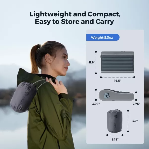 FLEXTAILGEAR Neck Contour Inflatable Camping Pillow Ergonomic Travel Pillow Backpacking Gear with Washable Removable Cover Separate TPU Bladder for Camp Hiking Airplane Road Trip OfficeGrey