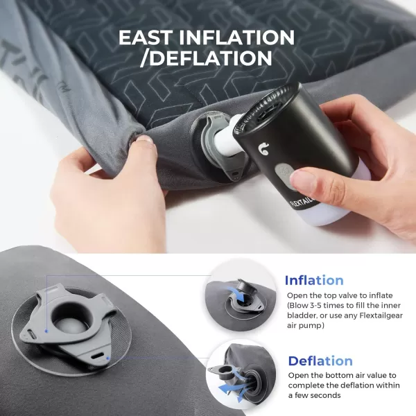 FLEXTAILGEAR Neck Contour Inflatable Camping Pillow Ergonomic Travel Pillow Backpacking Gear with Washable Removable Cover Separate TPU Bladder for Camp Hiking Airplane Road Trip OfficeGrey