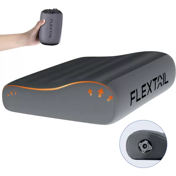FLEXTAILGEAR Neck Contour Inflatable Camping Pillow Ergonomic Travel Pillow Backpacking Gear with Washable Removable Cover Separate TPU Bladder for Camp Hiking Airplane Road Trip OfficeGrey