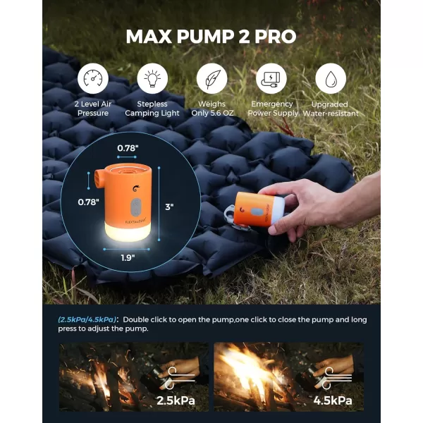 FLEXTAILGEAR Portable Air Pump MP2 Pro Electric Air Pump Rechargeable Battery Air Mattress Pump Ultralight Inflator with Led Light for Pool Floats Boats Sleeping pads inflatable toysOrange