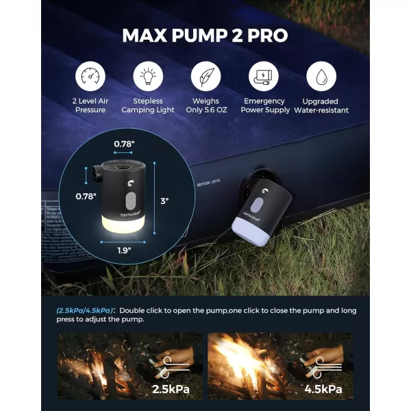 FLEXTAILGEAR Portable Air Pump MP2 Pro Electric Air Pump Rechargeable Battery Air Mattress Pump Ultralight Inflator with Led Light for Pool Floats Boats Sleeping pads inflatable toysBlack