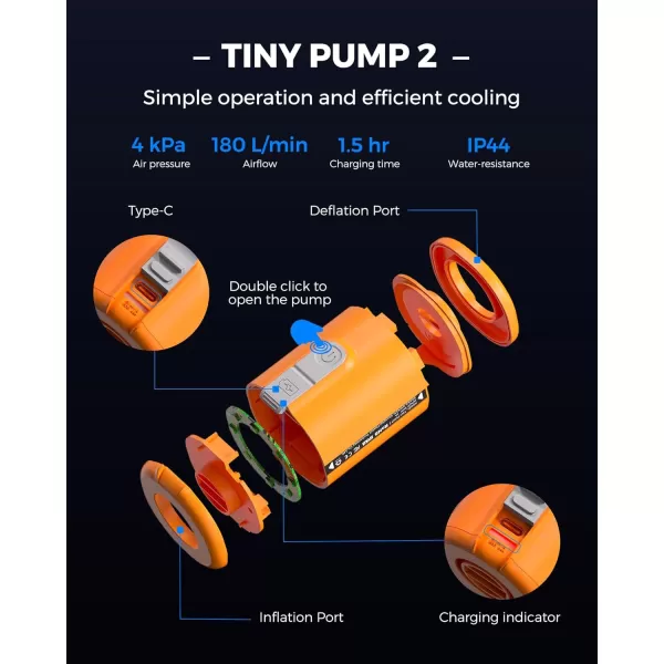 FLEXTAILGEAR Portable Air Pump with Camping Lantern Tiny Pump 2X 4kPa Air Pump for Inflatables Rechargeable Air Mattress Pump with Magnetic Design for Sleeping Pads Pool Floats Swimming RingsBlack