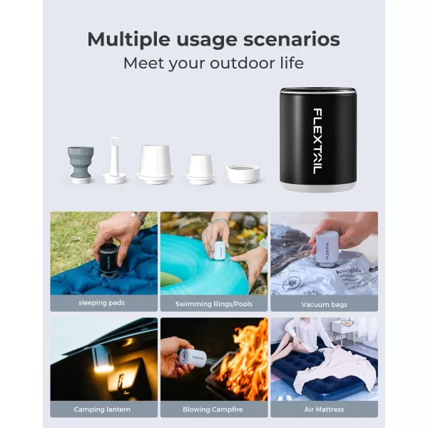 FLEXTAILGEAR Portable Air Pump with Camping Lantern Tiny Pump 2X 4kPa Air Pump for Inflatables Rechargeable Air Mattress Pump with Magnetic Design for Sleeping Pads Pool Floats Swimming Rings1300mAhBlack