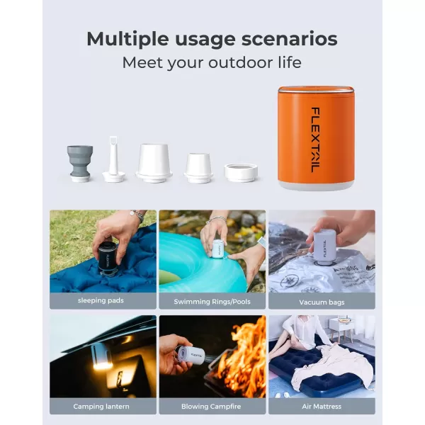 FLEXTAILGEAR Portable Air Pump with Camping Lantern Tiny Pump 2X 4kPa Air Pump for Inflatables Rechargeable Air Mattress Pump with Magnetic Design for Sleeping Pads Pool Floats Swimming Rings1300mAhOrange