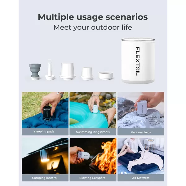 FLEXTAILGEAR Portable Air Pump with Camping Lantern Tiny Pump 2X 4kPa Air Pump for Inflatables Rechargeable Air Mattress Pump with Magnetic Design for Sleeping Pads Pool Floats Swimming RingsWhite