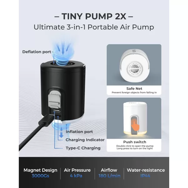 FLEXTAILGEAR Portable Air Pump with Camping Lantern Tiny Pump 2X 4kPa Air Pump for Inflatables Rechargeable Air Mattress Pump with Magnetic Design for Sleeping Pads Pool Floats Swimming Rings1300mAhOrange