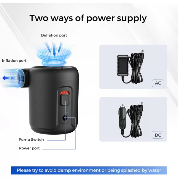 FLEXTAILGEAR Portable Electric Pump EVO2 Mini Air Inflator AC DC Air Mattress Pump Outdoor Travel Essentials for Sleeping Pads Air Mattress Pool Float inflatables Hiking CampingNot Rechargeable