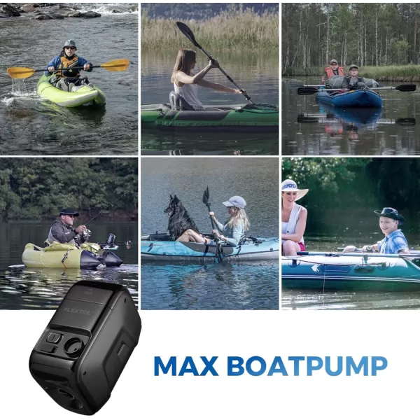 FLEXTAILGEAR Portable MAX Boat Pump Rechargeable Electric Air Pump for Inflatable Boats Inflate Deflate with Auto Stop Function Realtime LED Display for Rubber Boat Kayak Inflatables