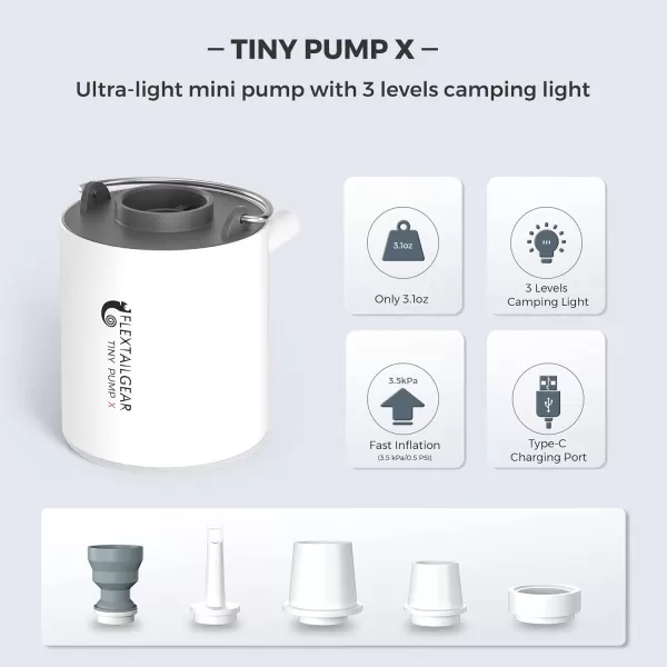 FLEXTAILGEAR Tiny Pump X Portable Air Pump Camping Light UltraMini Air Pump with 1300mAh Battery USB Rechargeable for Sleeping Pads Pool Floats Air Bed Air Mattress Swimming RingGray