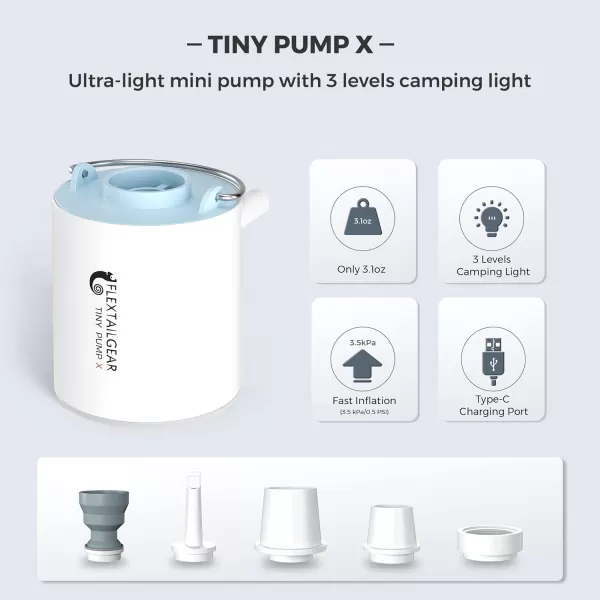 FLEXTAILGEAR Tiny Pump X Portable Air Pump Camping Light UltraMini Air Pump with 1300mAh Battery USB Rechargeable for Sleeping Pads Pool Floats Air Bed Air Mattress Swimming RingBlue