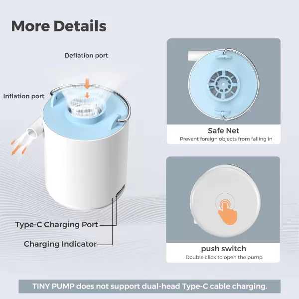 FLEXTAILGEAR Tiny and Portable Air Pump UltraMini Pump with 1300mAh Battery USB Rechargeable to Inflate Deflate for Pool Floats Air Bed Air Mattress Swimming Ring Vacuum Storage Bags BlueBlue