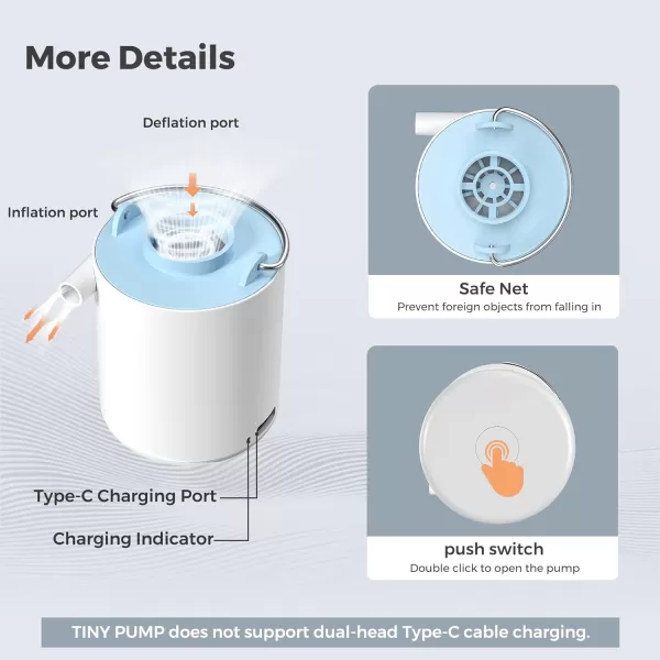 FLEXTAILGEAR Tiny and Portable Air Pump UltraMini Pump with 1300mAh Battery USB Rechargeable to Inflate Deflate for Pool Floats Air Bed Air Mattress Swimming Ring Vacuum Storage Bags BlueSpace Gray