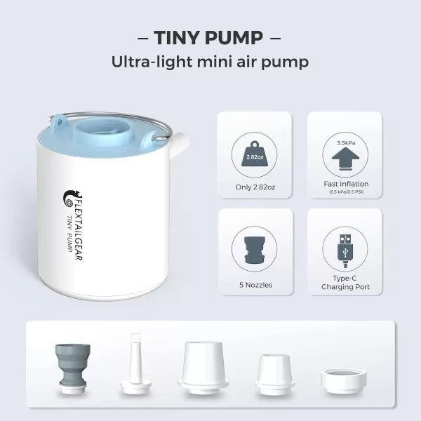 FLEXTAILGEAR Tiny and Portable Air Pump UltraMini Pump with 1300mAh Battery USB Rechargeable to Inflate Deflate for Pool Floats Air Bed Air Mattress Swimming Ring Vacuum Storage Bags BlueBlue