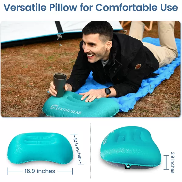FLEXTAILGEAR Ultralight Inflatable Camping Pillow  Compressible Compact Ergonomic Pillow for Neck ampamp Lumbar Support While Sleeping BackpackingHiking Hammock Car Camp or Beach Black