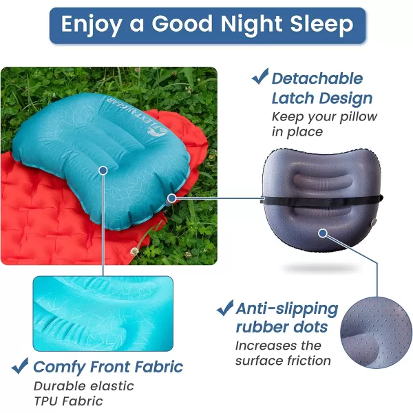 FLEXTAILGEAR Ultralight Inflatable Camping Pillow  Compressible Compact Ergonomic Pillow for Neck ampamp Lumbar Support While Sleeping BackpackingHiking Hammock Car Camp or Beach Peacock blue