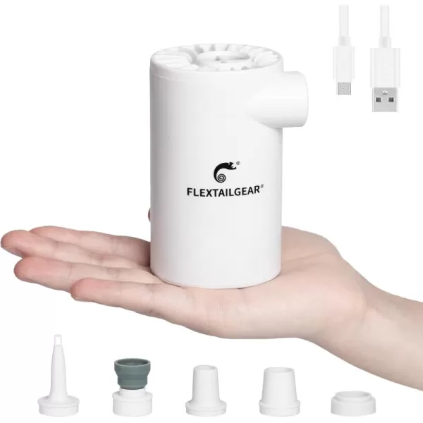 FLEXTAILGEAR EVO Electric Air Pump with Rechargeable Battery Powered Portable Mini Air Mattress Pump 45 KPa High Pressure for Swimming Ring Boat Pool Inflatables Bed Mattress CampingWhite