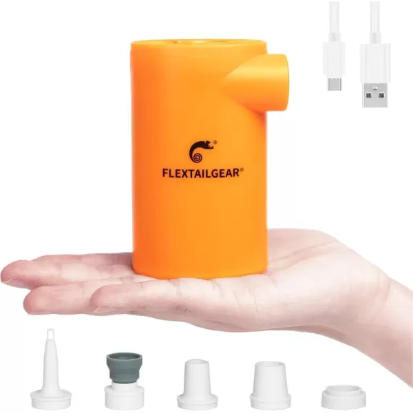 FLEXTAILGEAR EVO Electric Air Pump with Rechargeable Battery Powered Portable Mini Air Mattress Pump 45 KPa High Pressure for Swimming Ring Boat Pool Inflatables Bed Mattress CampingOrange