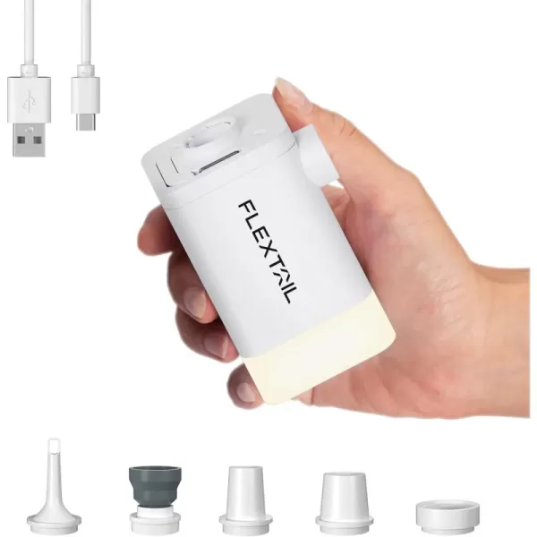 FLEXTAILGEAR Electric Air Pump MP2Plus Ultralight Portable Air Pump Rechargeable Small Battery Air Mattress inflator with Camping Lantern for Sleeping Pads Travel Pool Floats Inflatable Toys White