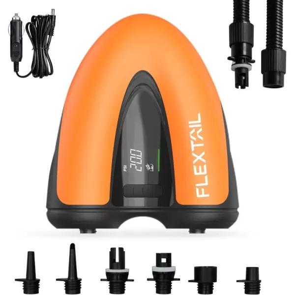 FLEXTAILGEAR Electric SUP Pump  DualStage Inflate ampamp Deflate with Digital Displayfor Paddle Boards Kayaks Boats Inflatable Tents ampamp Accessories Rechargeable and NonRechargeableOrange
